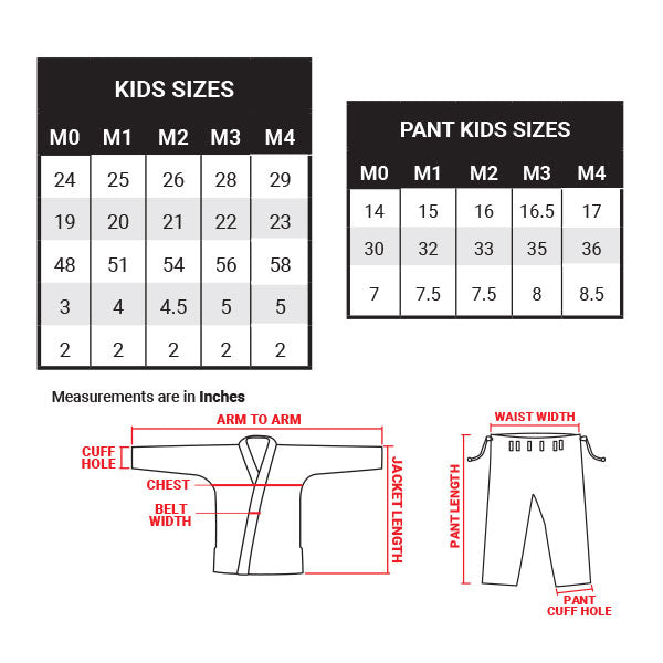 REVGEAR KIDS BJJ GI SIZE GUIDE
