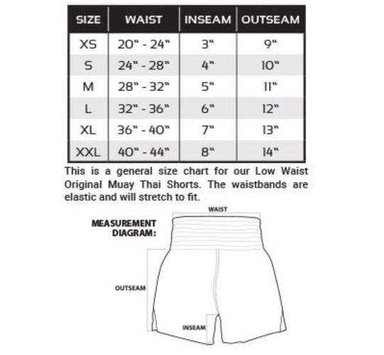 REVGEAR THAI SHORTS SIZE GUIDE